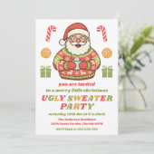 Retro Santa Ugly Sweater Party Editable Einladung (Stehend Vorderseite)