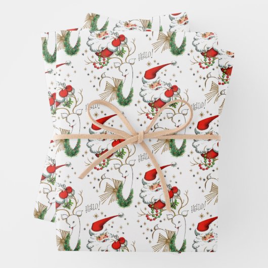 Retro Santa und Rentier  Geschenkpapier Set (Beispiel)