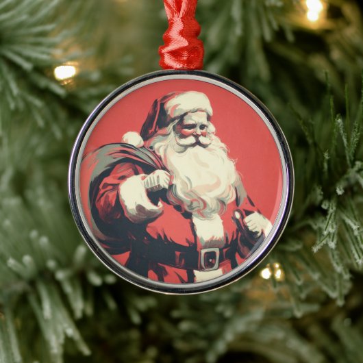 Retro Santa Vintag Illustration Ornament Aus Metall (Baum)