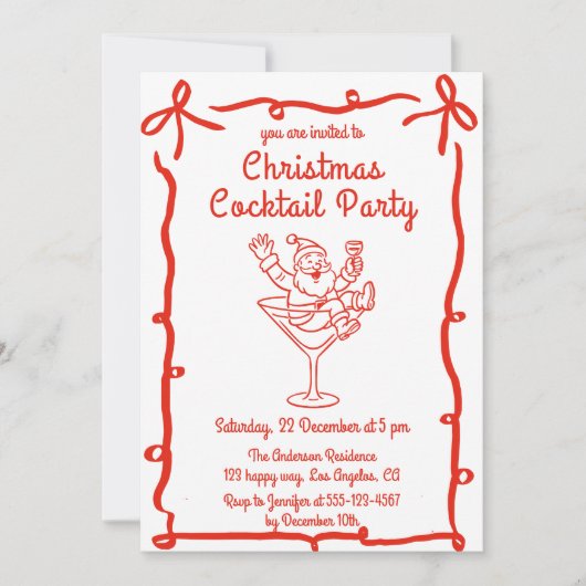 Retro Santa Weihnachts-Cocktailparty Einladung (Vorderseite)