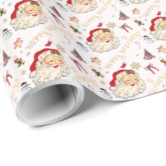 Retro Santa White und Red Alles Weihnachten Geschenkpapier (Rolleneckpunkt)