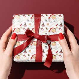 Retro Santa White und Red Alles Weihnachten Geschenkpapier