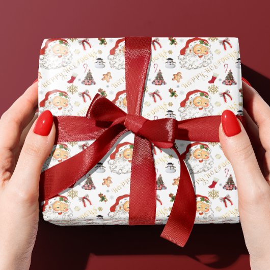 Retro Santa White und Red Alles Weihnachten Geschenkpapier