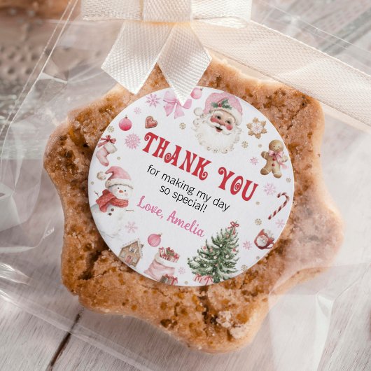 Retro Santa Winter Christmas Birthday Thank You Runder Aufkleber