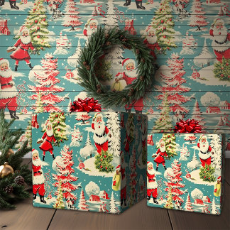 Retro Santa Wonderland 2 Geschenkpapier
