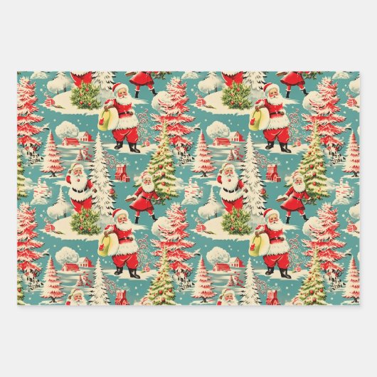 Retro Santa Wonderland 2 Geschenkpapier Set (Vorderseite 2)