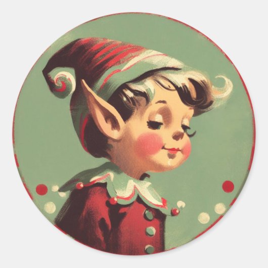 Retro Santa's Elf Weihnachten Runder Aufkleber (Vorderseite)