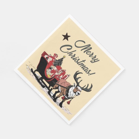 Retro Santa's Sleigh Serviette (Ecke)