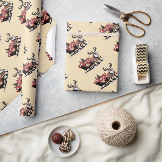 Retro Santa's Sleigh Weihnachtswrapping Paper Geschenkpapier (Kunsthandwerk)