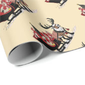Retro Santa's Sleigh Weihnachtswrapping Paper Geschenkpapier (Rolleneckpunkt)