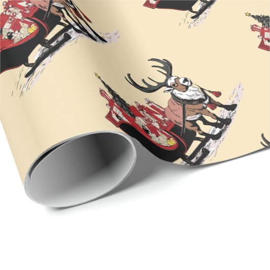 Retro Santa's Sleigh Weihnachtswrapping Paper Geschenkpapier (Rolleneckpunkt)