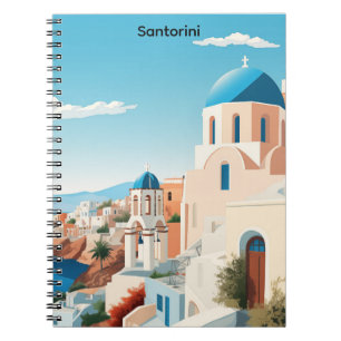 Retro Santorin Griechenland Mittelmeer Blau und We Notizblock