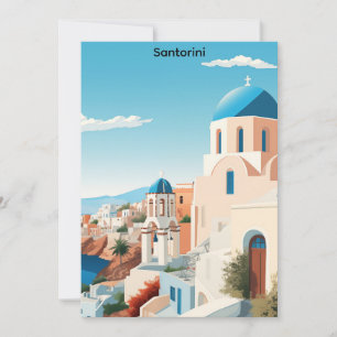 Retro Santorin Griechenland Mittelmeer Blau & Weiß Karte