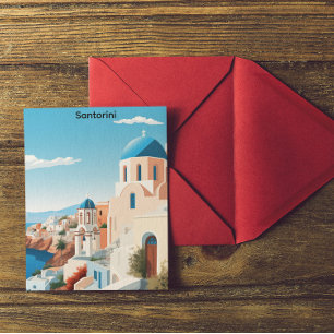 Retro Santorin Griechenland Mittelmeer Blau & Weiß Postkarte