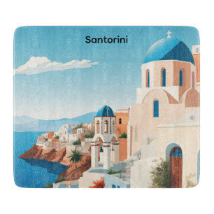 Retro Santorin Griechenland Mittelmeer Blau & Weiß Schneidebrett