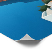 Retro Santorini Greece Mediterranean Blue & White  Poster (Ecke)