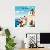 Retro Santorini Greece Mediterranean Blue & White  Poster (Heimbüro)