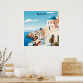 Retro Santorini Greece Mediterranean Blue & White  Poster (Küche)