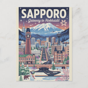 Retro Sapporo Japan Reiseplakat Vintage Kunst Feiertagspostkarte