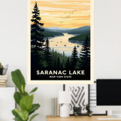 Retro Saranac Lake | New York Travel Poster (Heimbüro)