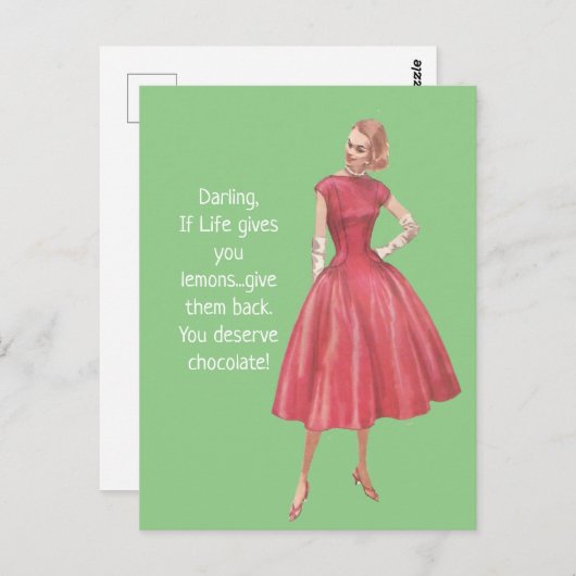 Retro Sarcastic Woman - Wenn das Leben dir Lemonen Postkarte (Vorne/Hinten)