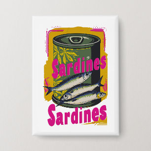 Retro Sardine Can Illustration mit feinen Farben Button