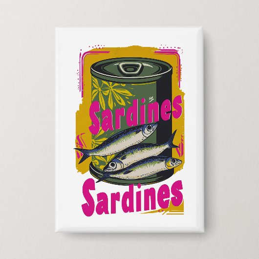 Retro Sardine Can Illustration mit feinen Farben Button (Vorderseite)