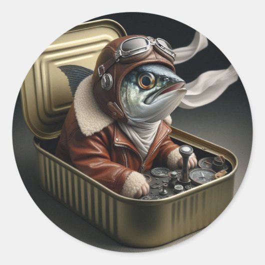 Retro Sardine Pilot Funny Sea Sticker (Vorderseite)