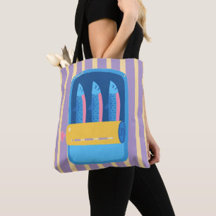 Retro-Sardinen-Dosen-Illustration gestreift Tasche