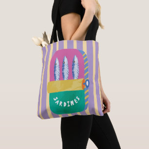 Retro-Sardinen-Dosen-Illustration gestreift Tasche