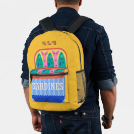 Retro-Sardinen-Dosen-Illustration personalisiert Bedruckter Rucksack