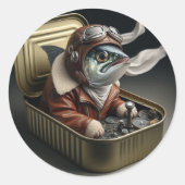 Retro-Sardinen-Pilot lustiger Meeresticker Runder Aufkleber (Vorderseite)