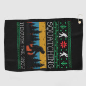 Retro Sasquatch Bigfoot Ugly Christmas Sweater Golfhandtuch (Horizontal)
