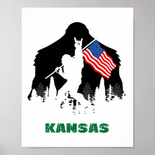 Retro Sasquatch Kansas USA-Flagge Bigfoot Wandern  Poster