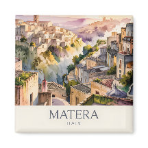 Retro Sassi di Matera Italy Travel Watercolor City
