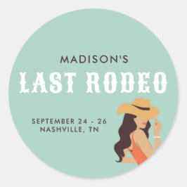 Retro Sassy Last Rodeo Pink Green Bachelorette Runder Aufkleber