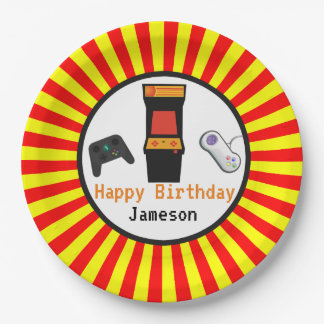 Retro Säulengang-Videospiel-Konsolen-Geburtstag Pappteller