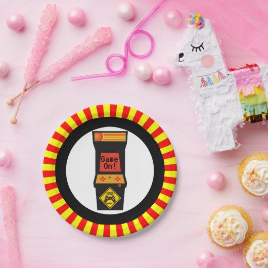 Retro Säulengang-Videospiel-themenorientierter Pappteller (Party)