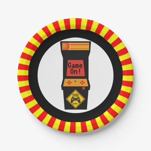 Retro Säulengang-Videospiel-themenorientierter Pappteller (Vorderseite)