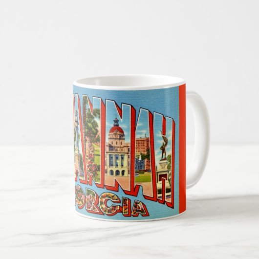 Retro Savannah Georgia Postcard Kaffeetasse (VorderseiteRechts)