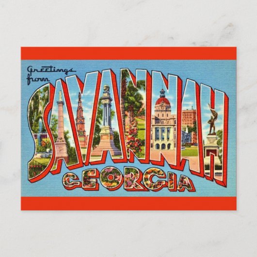 Retro Savannah Georgia Postcard Postkarte (Vorderseite)