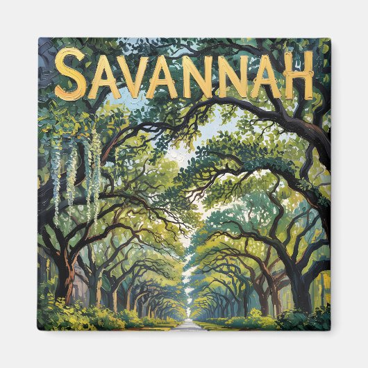 Retro Savannah Georgia Van Gogh Oak Avenue Travel Magnet (Vorne)
