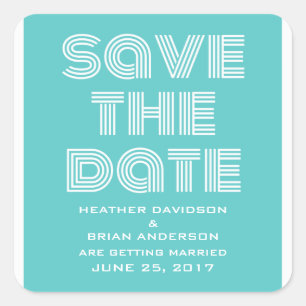 Retro Save the Date Aufkleber, Türkis Quadratischer Aufkleber