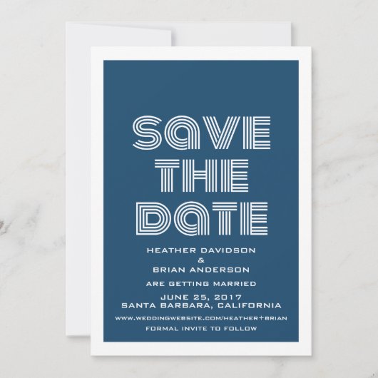 Retro Save the Date einladen, blau Einladung (Vorderseite)
