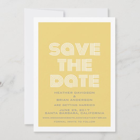 Retro Save the Date einladen, gelb Einladung (Vorderseite)