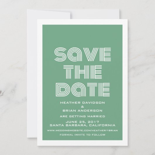 Retro Save the Date einladen, grün Einladung (Vorderseite)