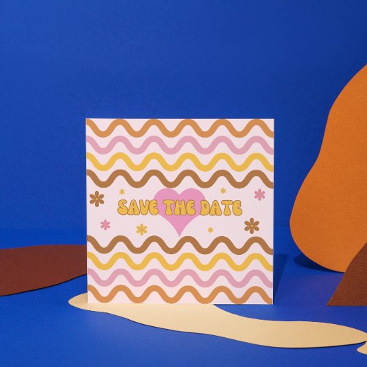 Retro-Save the Date-Karte der Blume Power 60er Jah