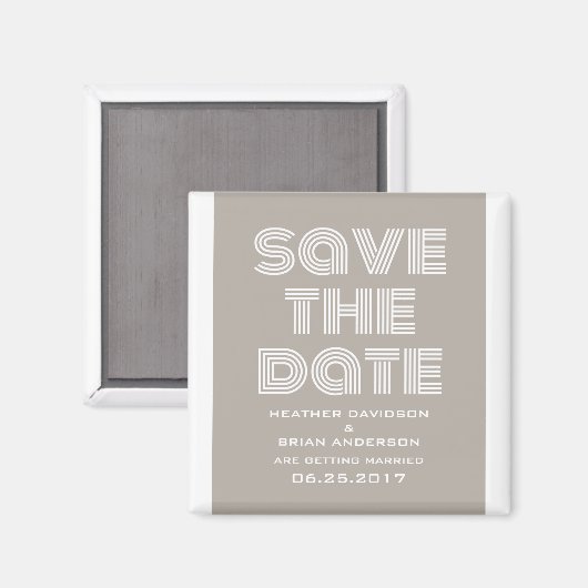 Retro Save the Date Magnet, Beige Magnet (Vorderseite/Rückseite)