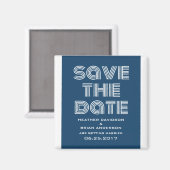 Retro Save the Date Magnet, blau Magnet (Vorderseite/Rückseite)