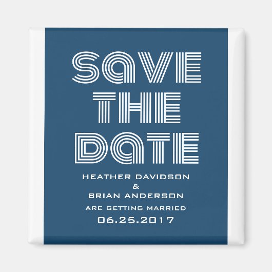 Retro Save the Date Magnet, blau Magnet (Vorne)
